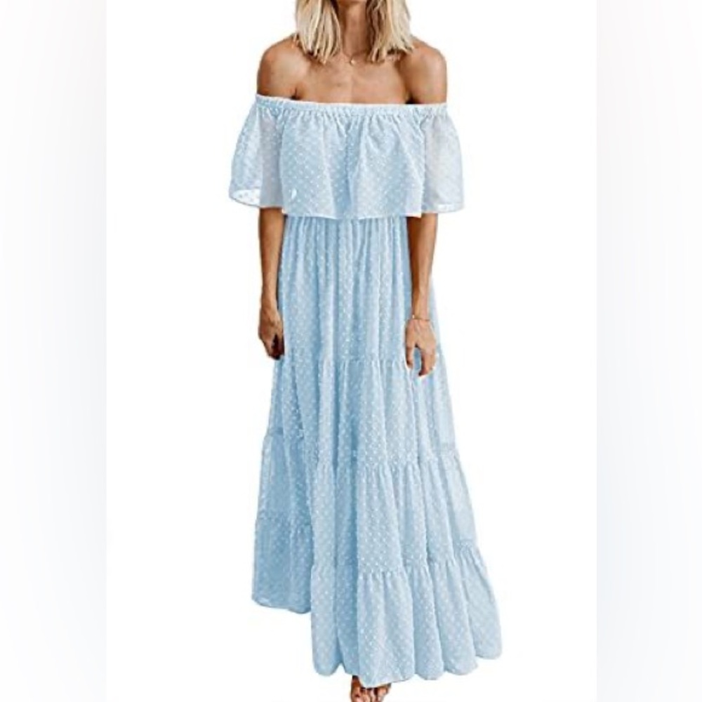 Blue off the shoulder dress